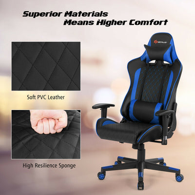 Leather USB Massage Gaming Chair with Lumbar Support and Headrest