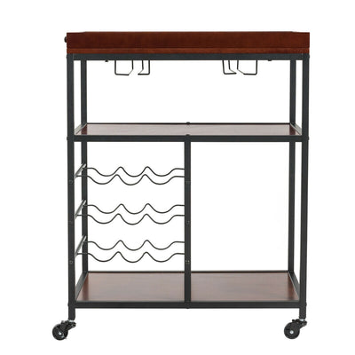 3-Tier Rolling Kitchen Serving Bar Cart with Wine Rack and Glass Holder