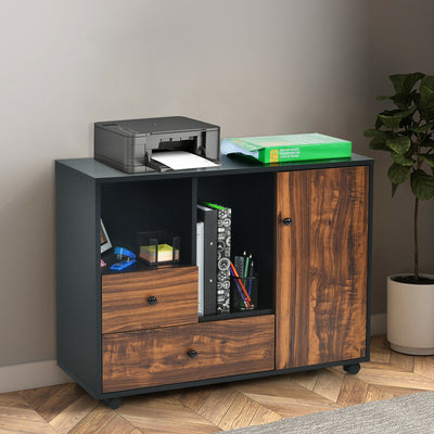 Lateral Removable Filing Cabinet Printer Stand with 2 Drawers and 3 Shelves