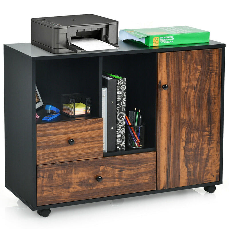 Lateral Removable Filing Cabinet Printer Stand with 2 Drawers and 3 Shelves