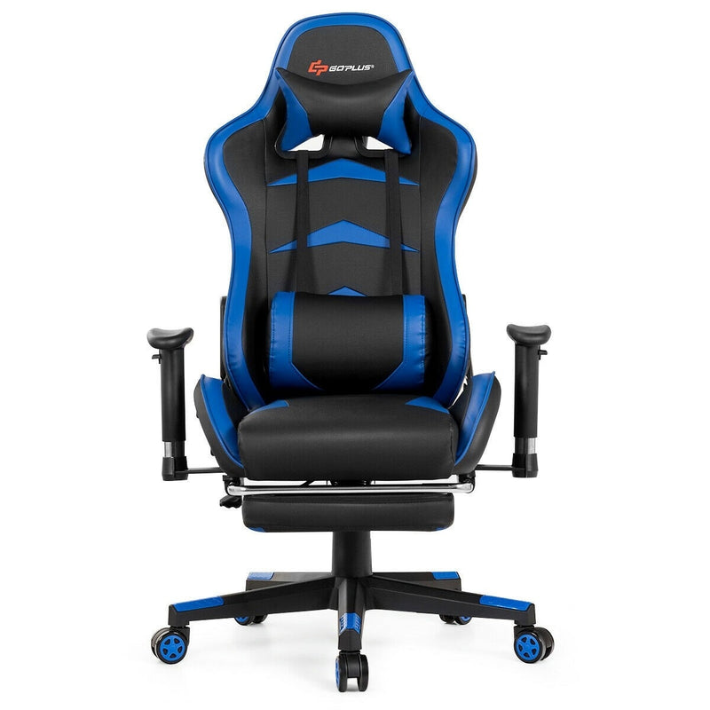 Massage Gaming Chair with Lumbar Support and Retractable Footrest