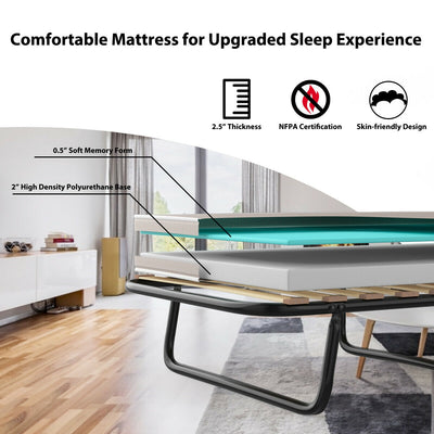 Folding Bed with Memory Foam Mattress Metal Guest Sleeper