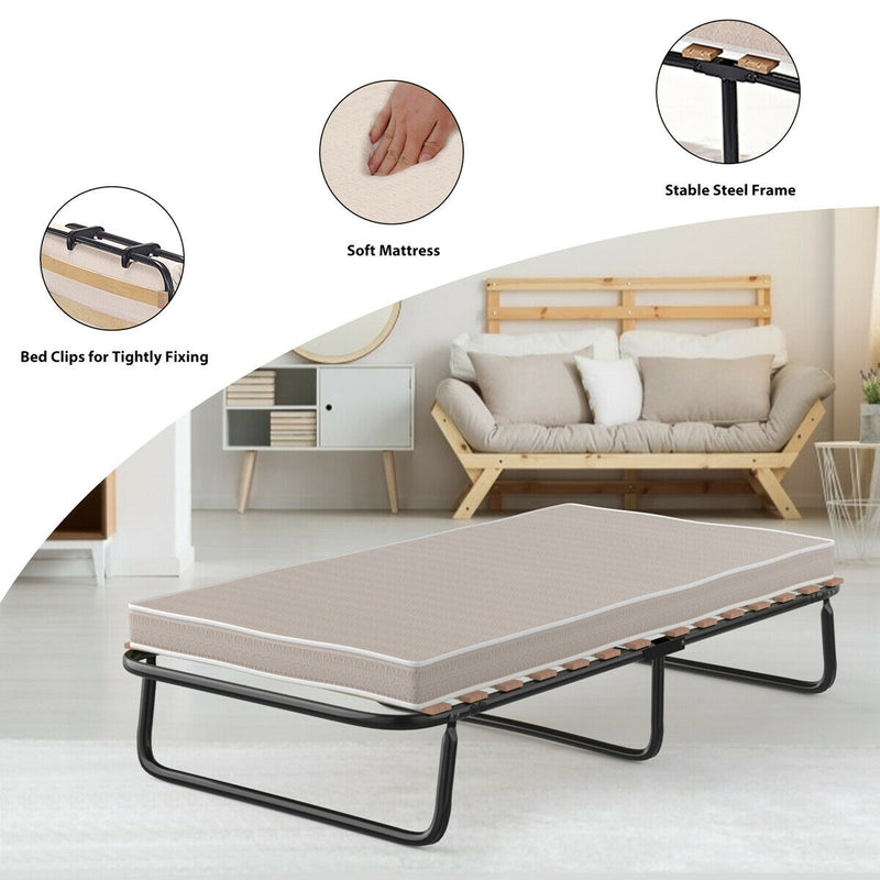 Folding Bed with Memory Foam Mattress Metal Guest Sleeper