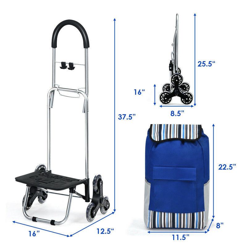 Folding Shopping Cart with Tri-Wheels and Bungee Cord and Detachable Bag