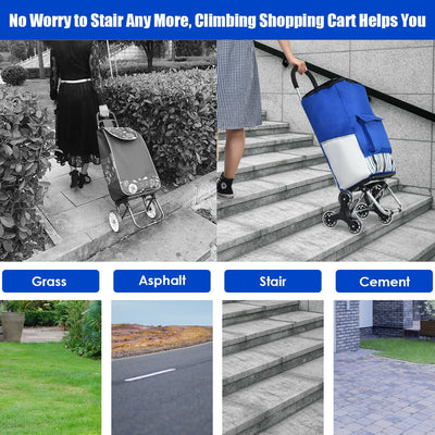 Folding Shopping Cart with Tri-Wheels and Bungee Cord and Detachable Bag