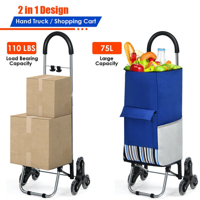 Folding Shopping Cart with Tri-Wheels and Bungee Cord and Detachable Bag