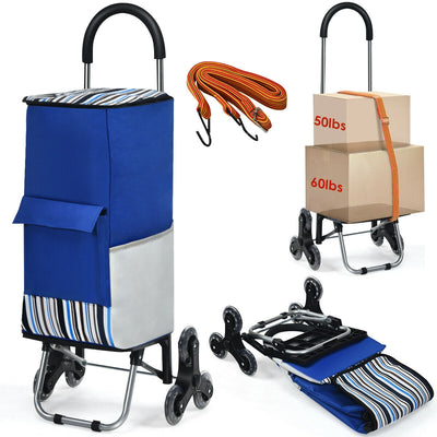 Folding Shopping Cart with Tri-Wheels and Bungee Cord and Detachable Bag