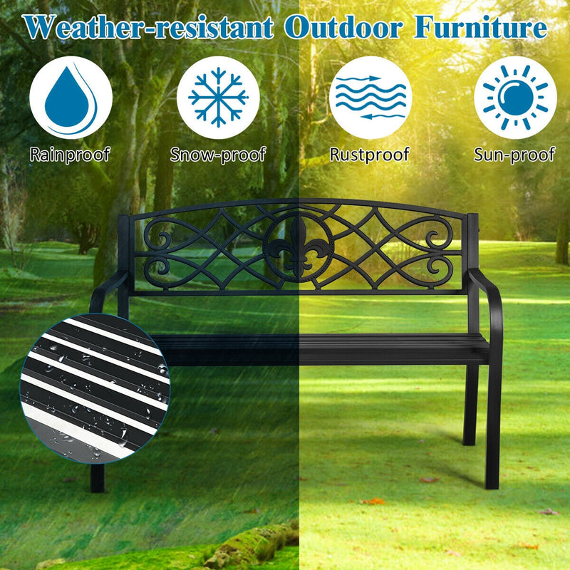 Patio Park Yard Outdoor Furniture Steel Bench