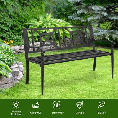 Patio Garden Bench with Powder Coated Steel Frame