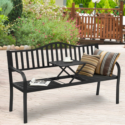 Patio Garden Bench Steel Frame with Adjustable Center Table