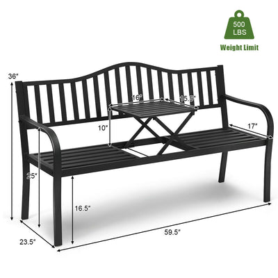 Patio Garden Bench Steel Frame with Adjustable Center Table