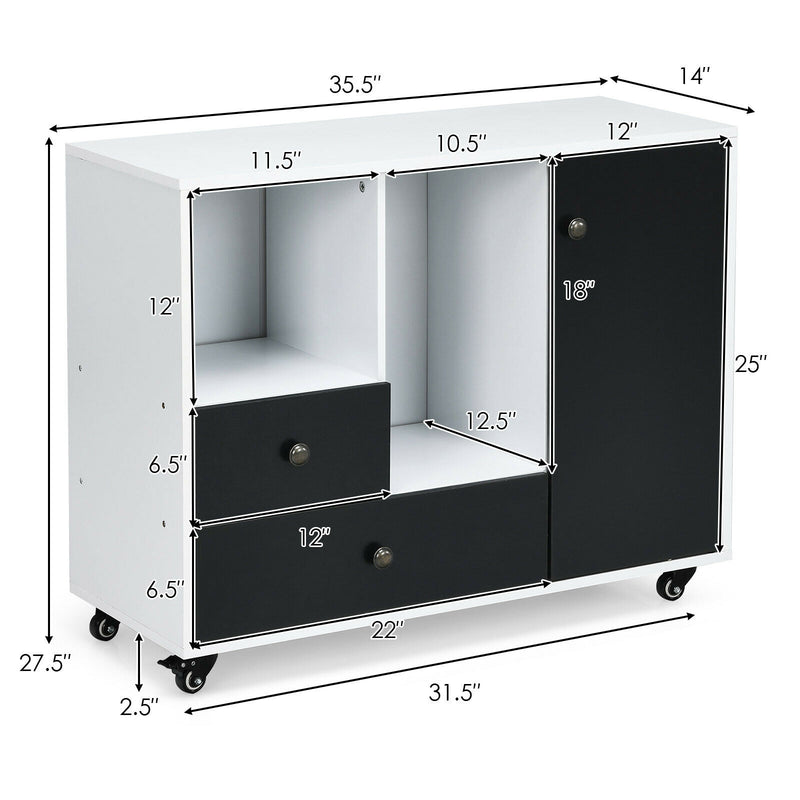 Lateral Removable Filing Cabinet with 2 Drawers and One Door