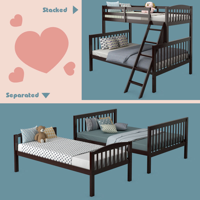 Convertible Rubber Wood Bunk Beds with Ladder