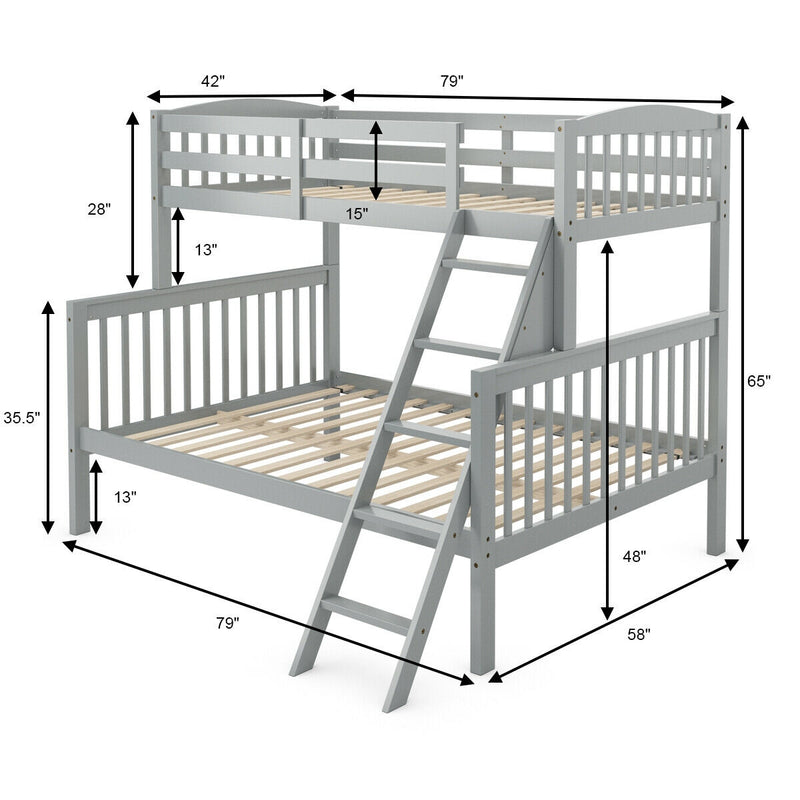 Convertible Rubber Wood Bunk Beds with Ladder