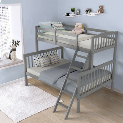 Convertible Rubber Wood Bunk Beds with Ladder