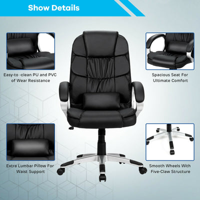 Ergonomic Swivel Office Task Chair with Lumbar Support and High Back