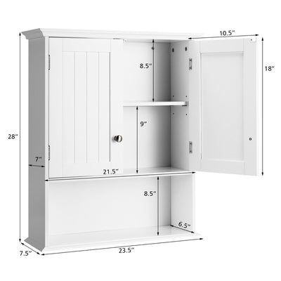 Wall Mount Bathroom Cabinet Storage Organizer with Doors and Shelves