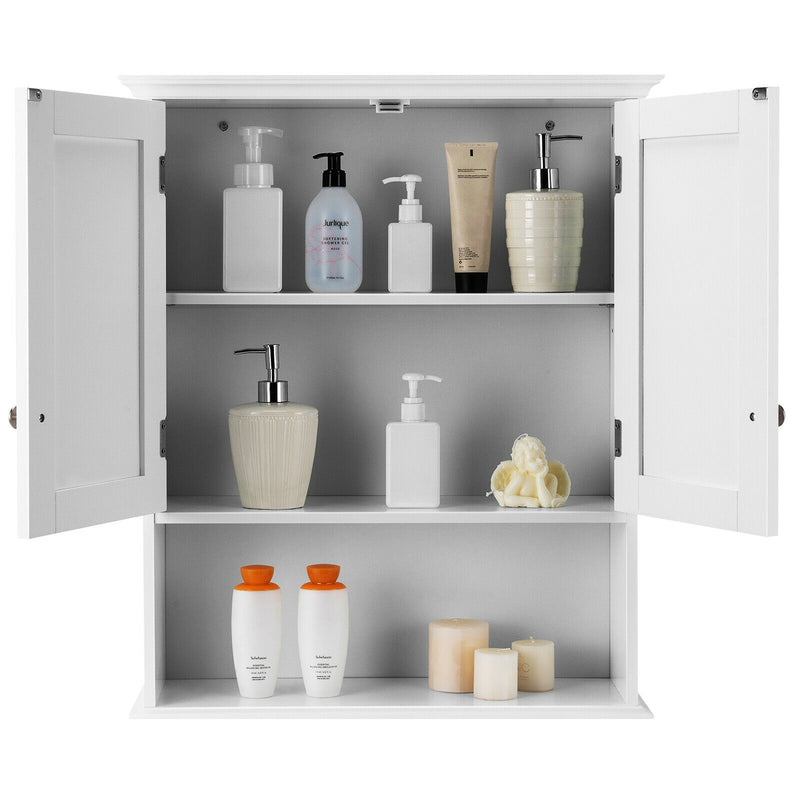 Wall Mount Bathroom Cabinet Storage Organizer with Doors and Shelves