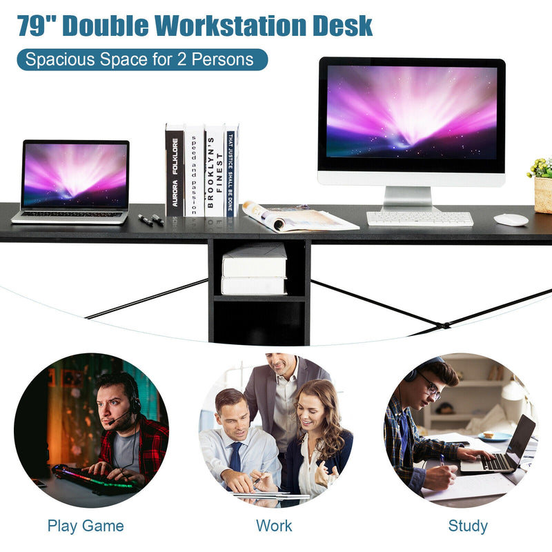 79" Multifunctional Office Desk for 2 Person with Storage