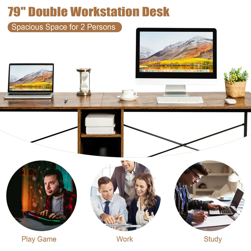 79" Multifunctional Office Desk for 2 Person with Storage