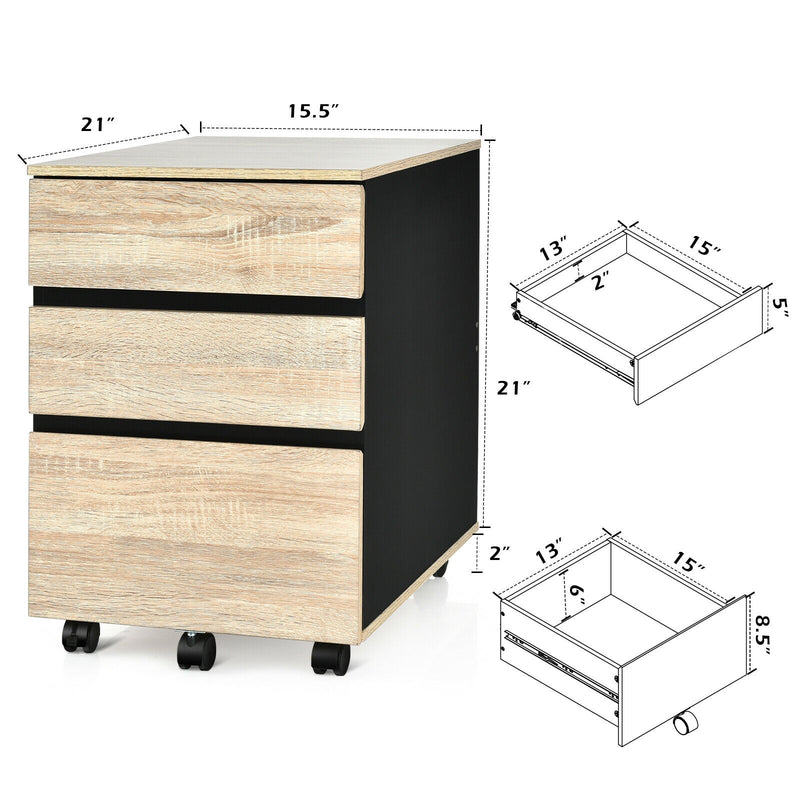 3-Drawer Vertical Removable Filing Cabinet and Nightstand