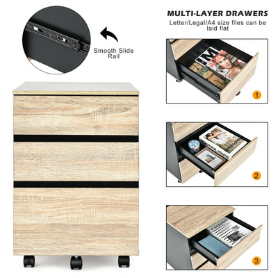 3-Drawer Vertical Removable Filing Cabinet and Nightstand