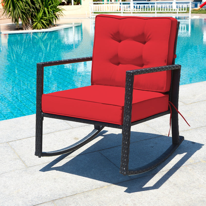 Patio Rattan Rocker Outdoor Glider Rocking Chair Cushion Lawn