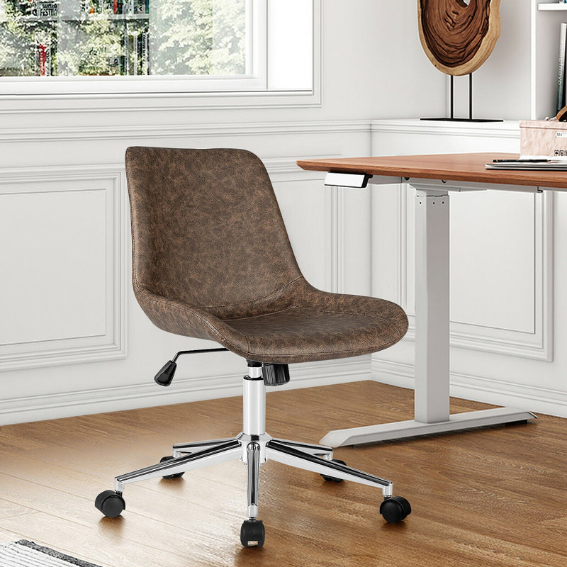 Leather Armless Adjustable Mid-Back Office Chair