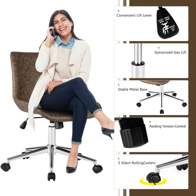 Leather Armless Adjustable Mid-Back Office Chair