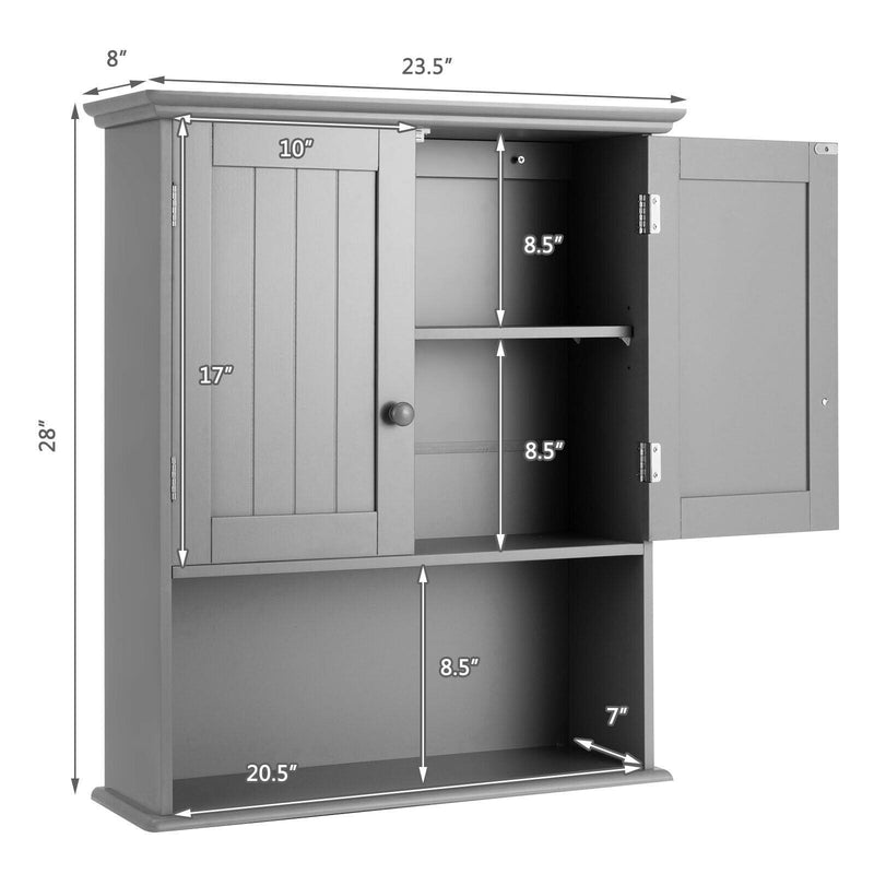 2-Door Wall Mount Bathroom Storage Cabinet with Open Shelf