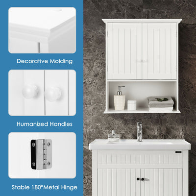 2-Door Wall Mount Bathroom Storage Cabinet with Open Shelf