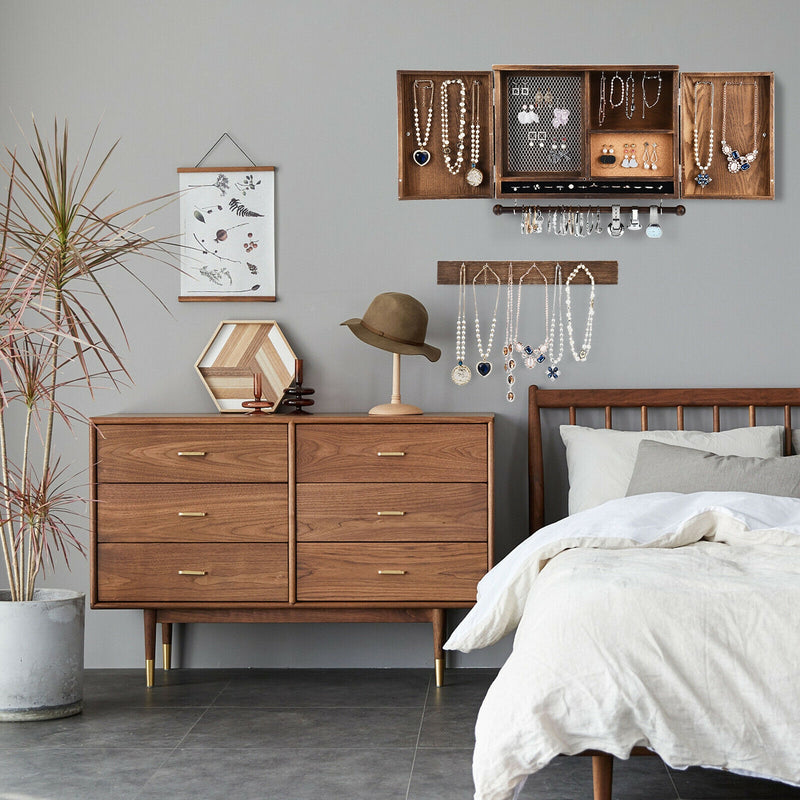 Rustic Wall Mounted Jewelry Cabinet with Barn Door Decor