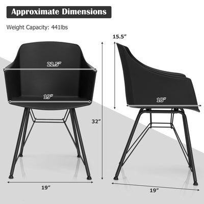 Set of 2 Metal Frame Modern Molded Shell Plastic Dining Chair