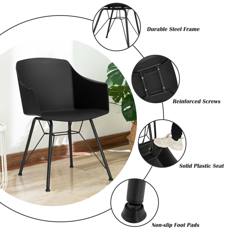 Set of 2 Metal Frame Modern Molded Shell Plastic Dining Chair