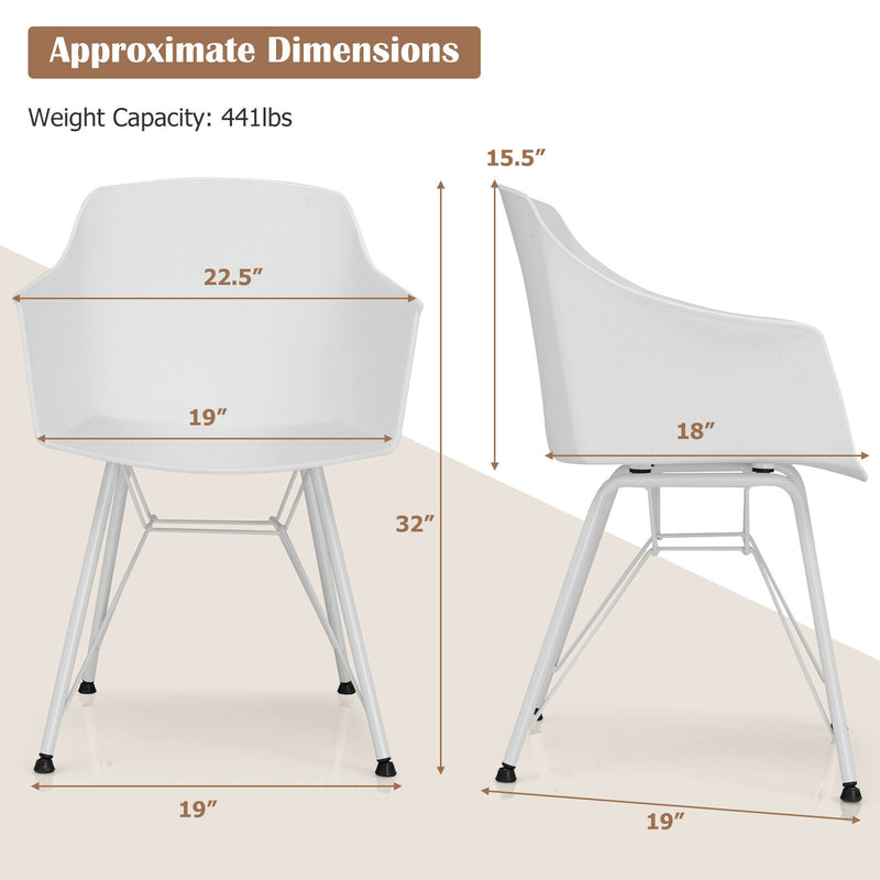 Set of 2 Metal Frame Modern Molded Shell Plastic Dining Chair