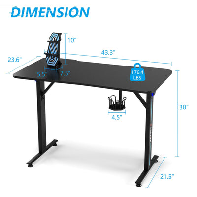 Computer Gaming Desk with LED Lignt and Gaming Handle Rack for Home