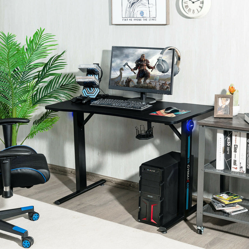 Computer Gaming Desk with LED Lignt and Gaming Handle Rack for Home