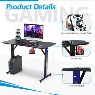 Computer Gaming Desk with LED Lignt and Gaming Handle Rack for Home