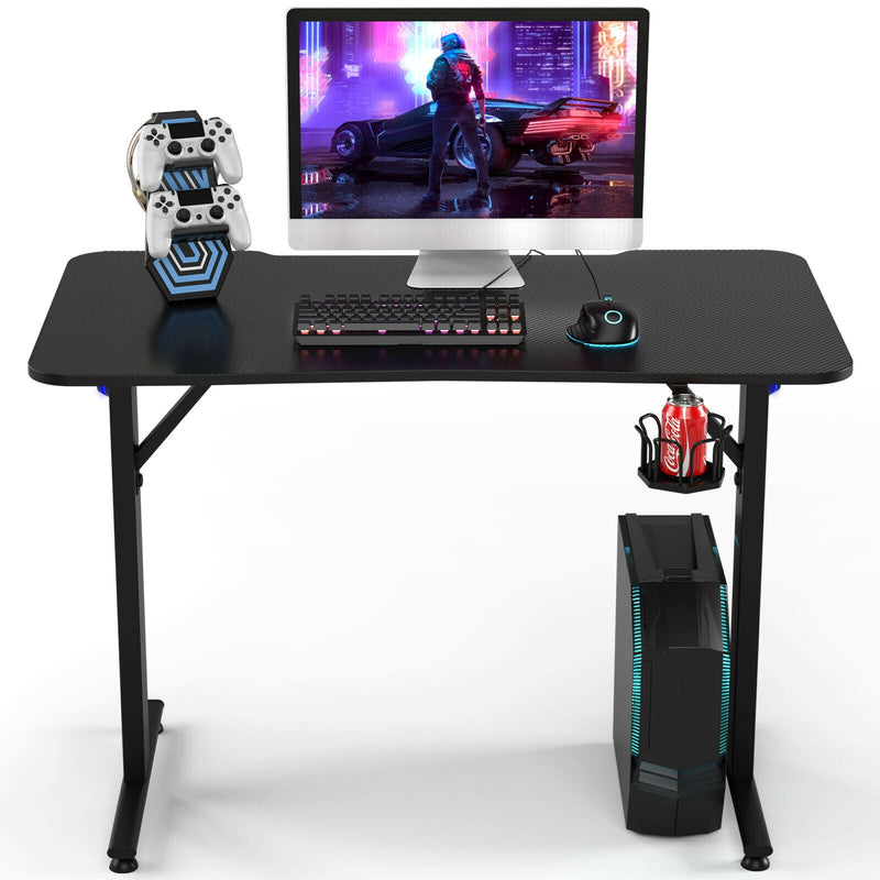 Computer Gaming Desk with LED Lignt and Gaming Handle Rack for Home