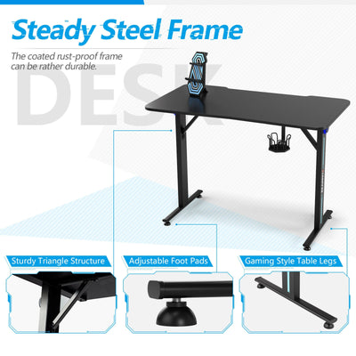 Computer Gaming Desk with LED Lignt and Gaming Handle Rack for Home