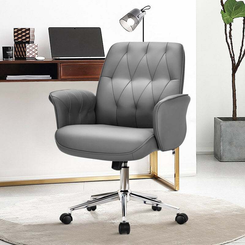 Home Office Leisure Chair PU Leather Adjustable Swivel with Armrest