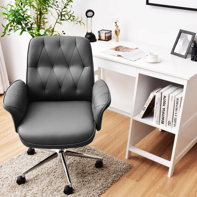 Home Office Leisure Chair PU Leather Adjustable Swivel with Armrest