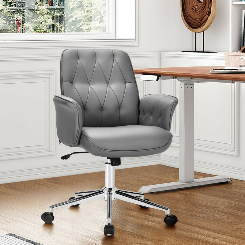 Home Office Leisure Chair PU Leather Adjustable Swivel with Armrest