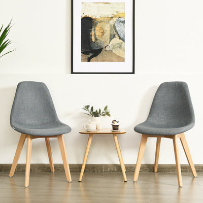 2Pcs Modern Dining Chair Set with Wood Legs and Fabric Cushion Seat