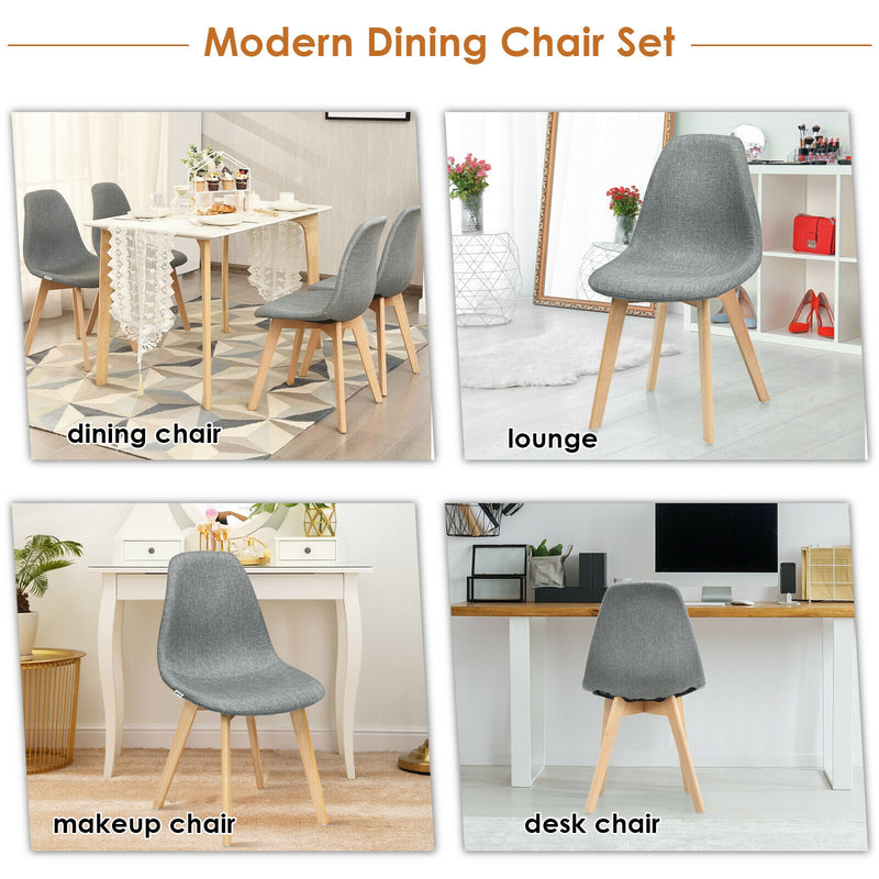 4Pcs Modern Dining Chair Set with Wood Legs and Fabric Cushion Seat