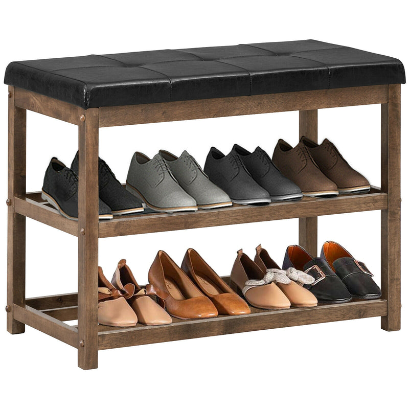 2-Tier Wooden Shoe Rack Bench with Cushioned Seat