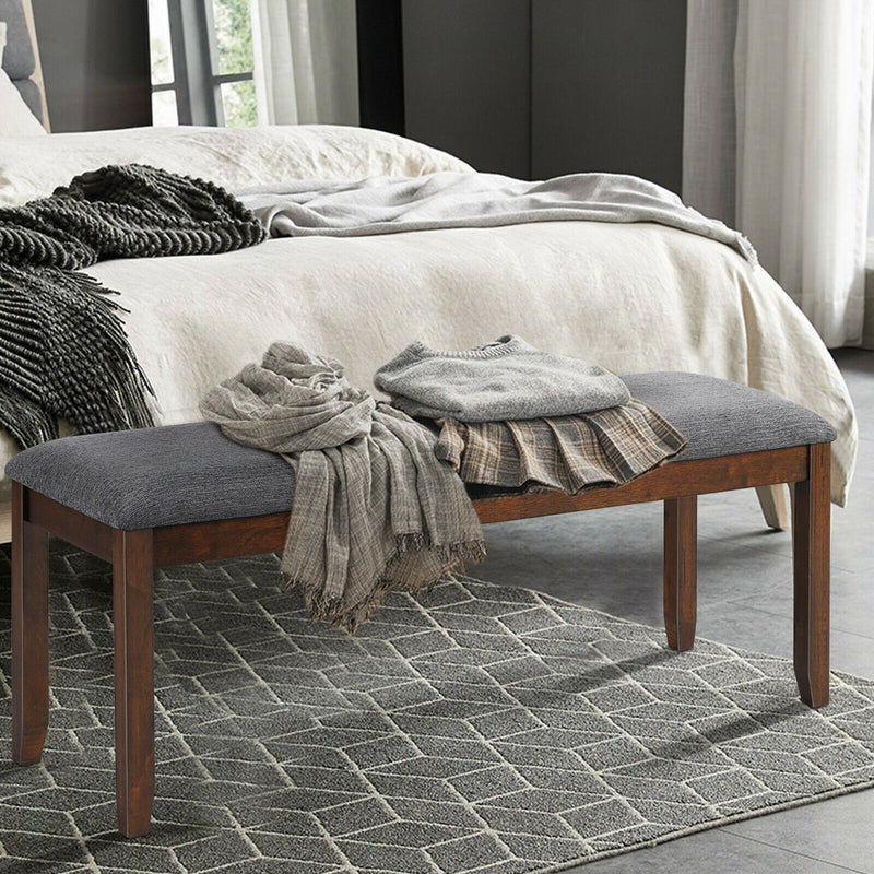 Upholstered Bench Footstool with Wood Legs