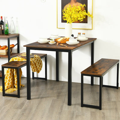 3-Piece Kitchen Dining Table Set with 2 Benches for Limited Space