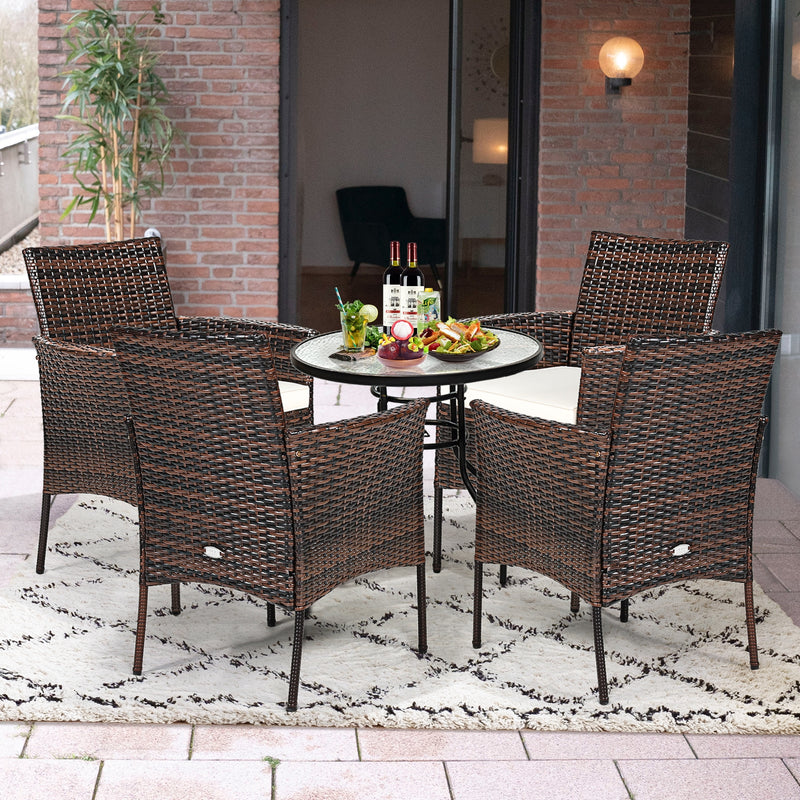 2 Pieces Rattan Arm Dining Chair Cushioned Sofa Furniture Patio