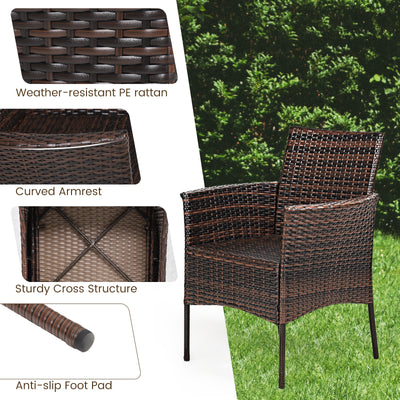 2 Pieces Rattan Arm Dining Chair Cushioned Sofa Furniture Patio